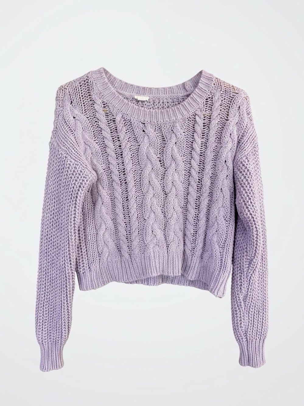 Garage Chunky Cable Knit Cropped Sweater Smoky Lavender Women’s S